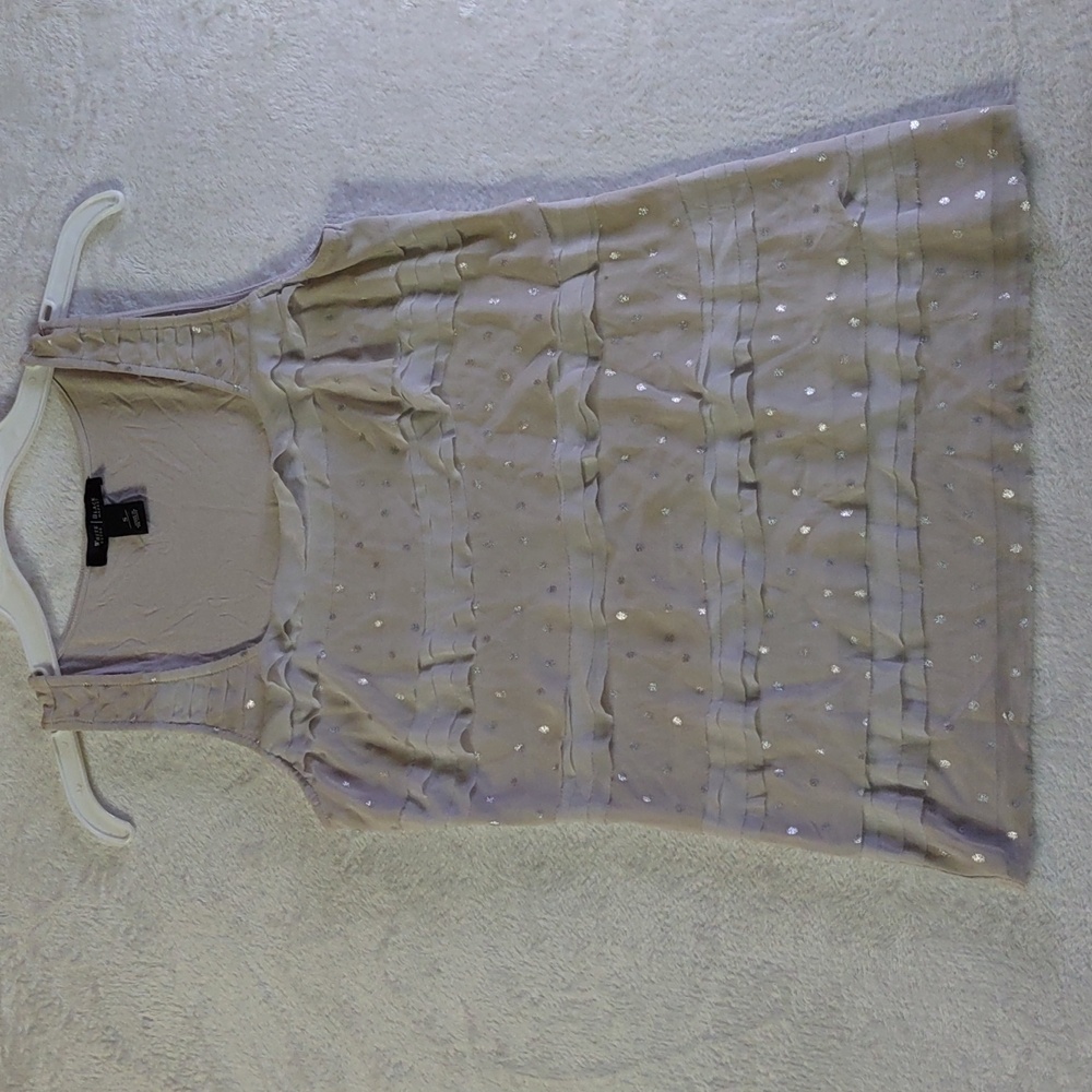Sm white house/black market, cream tank. Layered Ruffles, W/ Silver Polka Dot